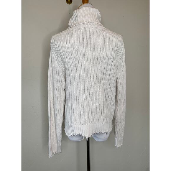 Z Supply Ribbed Turtleneck Sweater Raw Chewed Hems Cream Sz Large - Picture 3 of 8